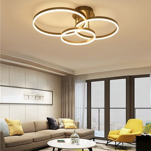 1/2/3 Circles Ring LED Semi Flush Ceiling Light in Black/Chocolate for Living Room