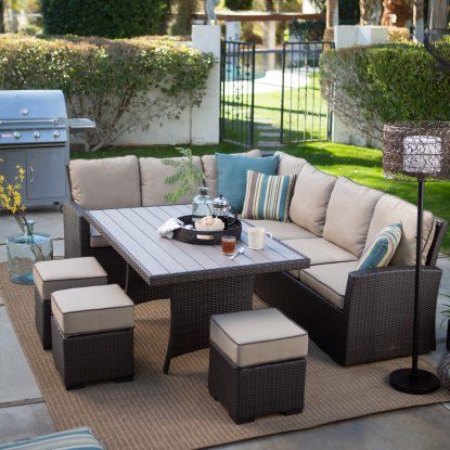 Belham Living Monticello All-Weather Wicker Sofa Sectional Patio Dining Set - Pa...