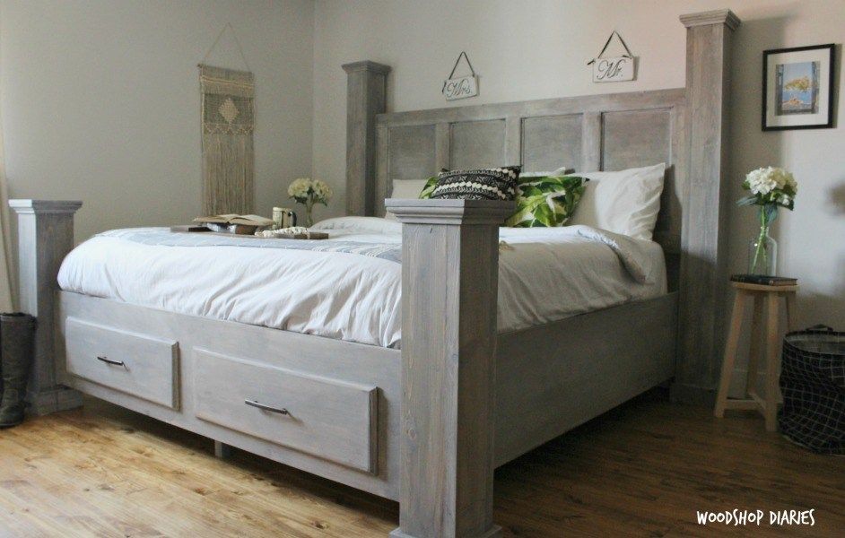 DIY Farmhouse Storage Bed–Free Woodworking Plans and Video Tutorial