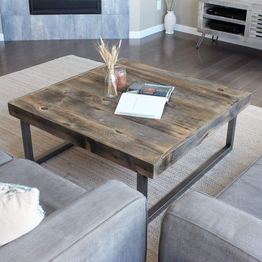 Reclaimed Wood and Metal Square Coffee Table, Tube Steel Legs – Free Shipping