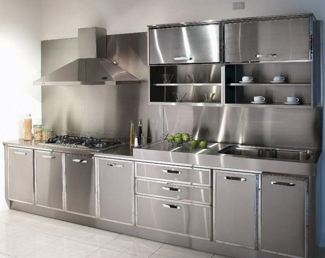 Super Modern Stainless Steel Kitchen Cabinet Design For Cozy Kitchen Ideas 50