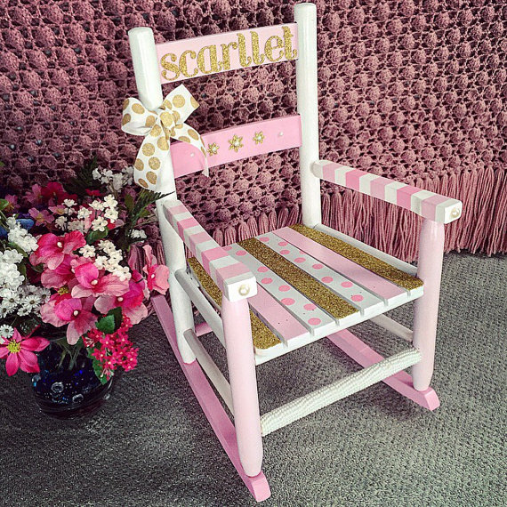 Hand-painted and Personalized Kid’s Rocking Chair, Child’s Little Rocker, Baby Shower Gift, Baby Boy Gift, Baby Girl Gift, Kid’s Room Decor