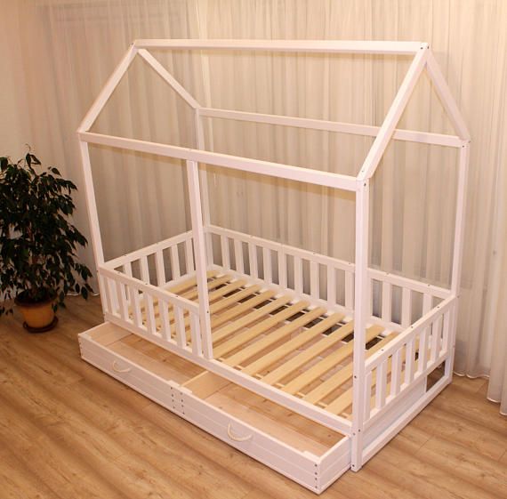 Painted toddler bed, children bed, Montessori bed, kid bed, wood bed, children home, waldorf toy, nursery crib, kids bedroom, floor bed