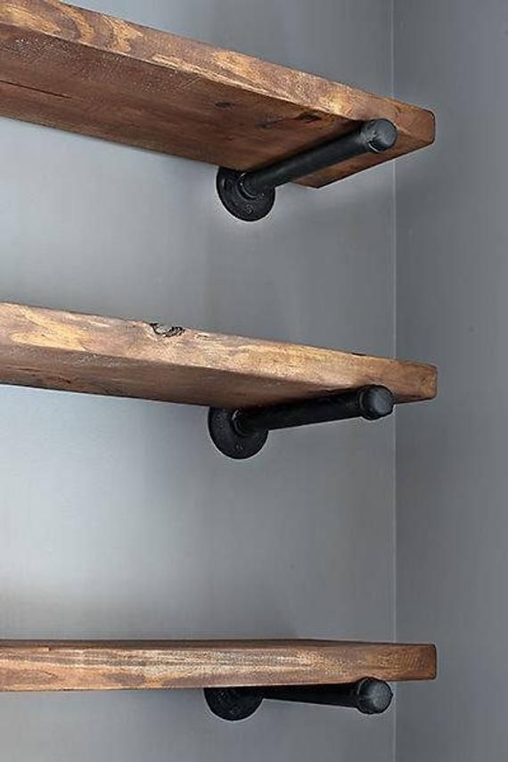 6" DEEP RECLAIMED Wood Shelves With 2 Handmade Steel Shelf Brackets