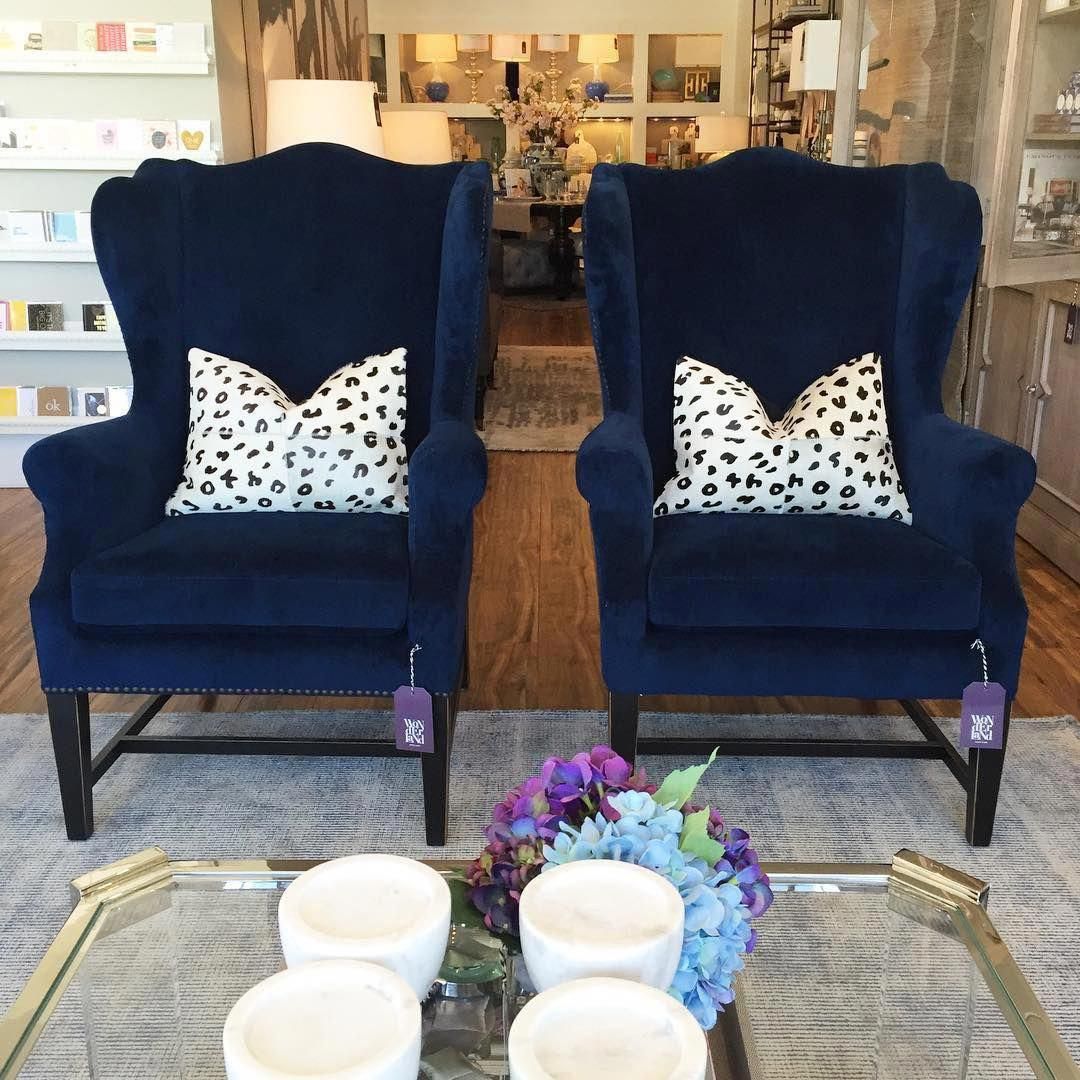A dynamite duo. • Navy Wingback Chair $936 (each) #foundinwonderland #obsessed...