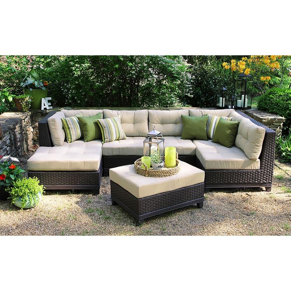 AE Outdoor Hillborough 4-Piece All-Weather Wicker Patio Sectional with Sunbrella Fabric-SEC200520 – The Home Depot