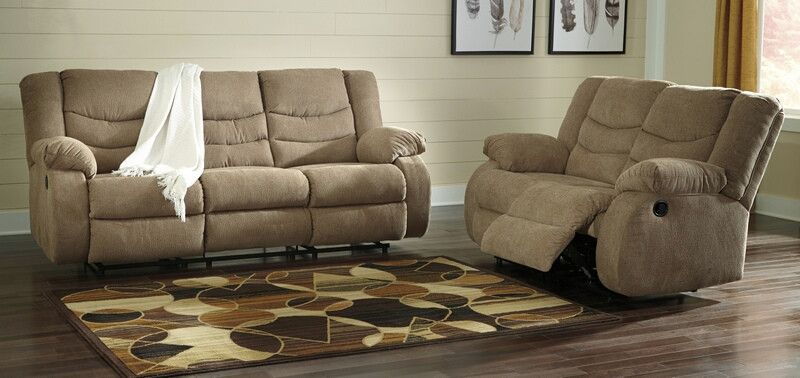 Ashley Furniture 98604-88-86 2 pc Tullen mocha fabric sofa and love seat set with recliner ends