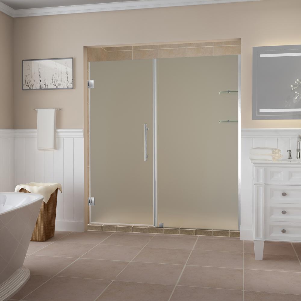 Aston Belmore GS 59.25  to 60.25  x 72  Frameless Hinged Shower Door with Frosted Glass and Glass Shelves in Chrome-SDR960F-CH-6028-10 - The Home Depot