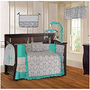 BabyFad Damask Turquoise 10 Piece Baby Crib Bedding Set