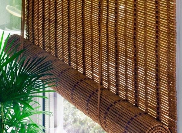 Bamboo curtains for window coverings in interior living room