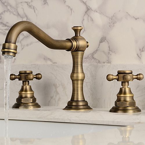 Bathroom Sink Faucet – Widespread Antique Copper Widespread Two Handles Three Ho…