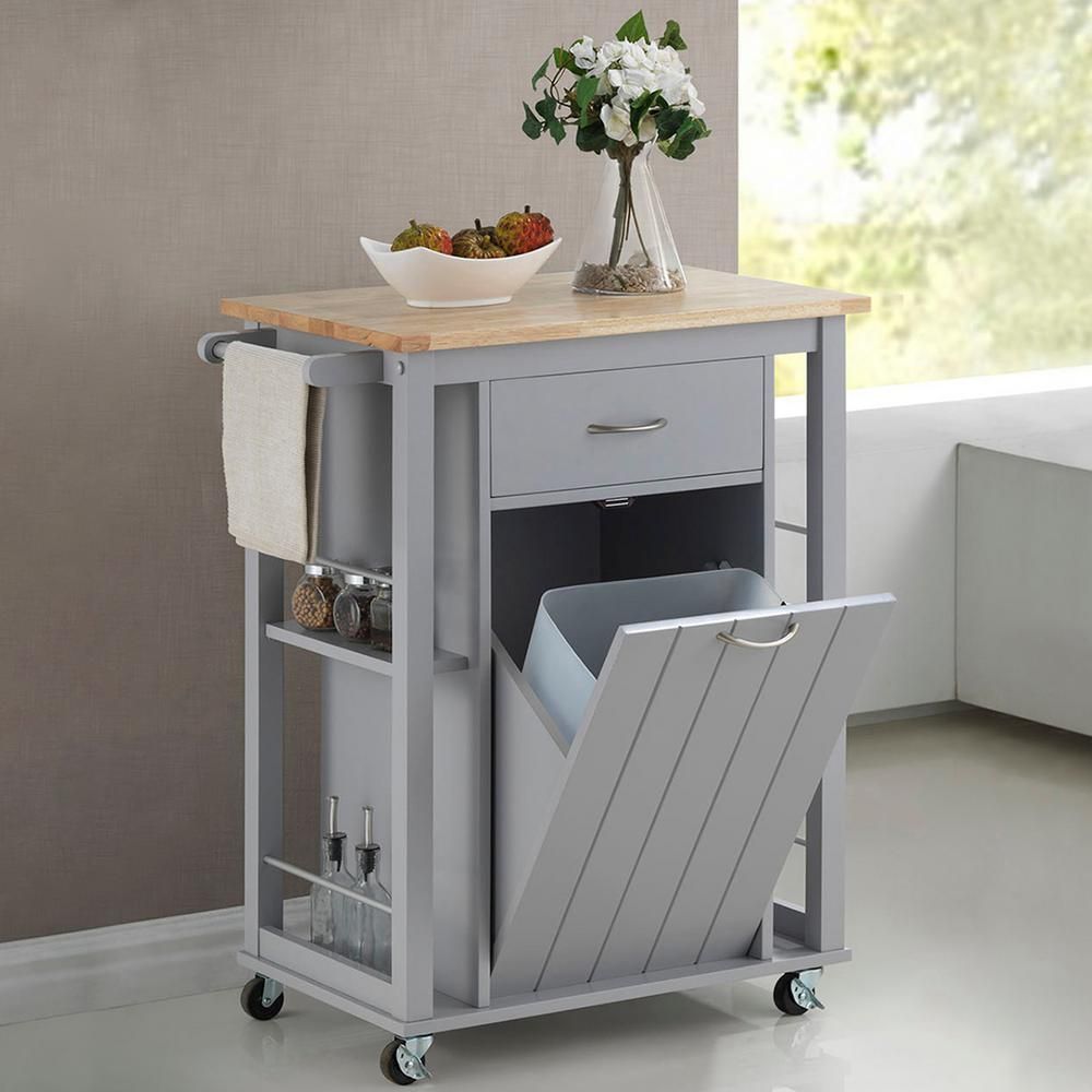 Baxton Studio Yonkers Gray Kitchen Cart with Wood Top 28862-6121-HD - The Home Depot