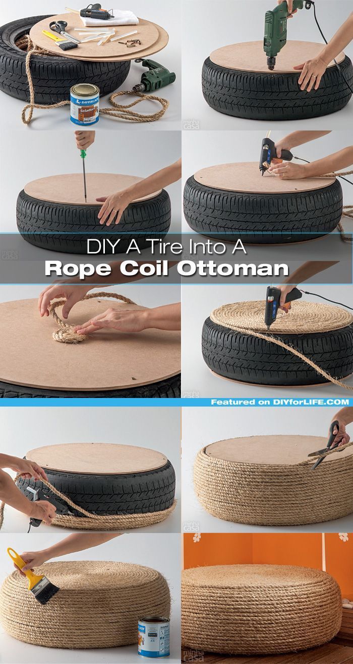 Beautiful DIY Rope Ottoman with a Used Tire - worldefashion.com/decor