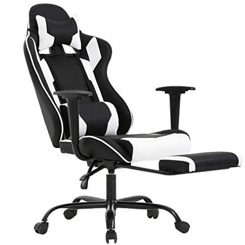 BestOffice Ergonomic Office Chair PC Gaming Chair Cheap Desk Chair Executive PU Leather Computer Chair Lumbar Support with Footrest Modern Task Rolling Swivel Chair for Women, Men(White)