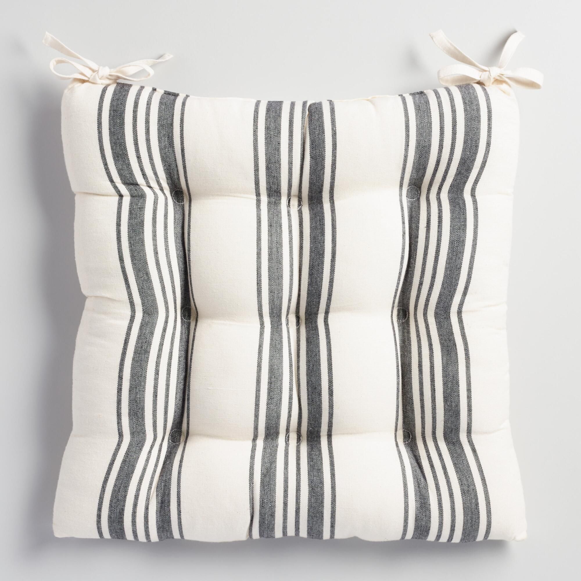 Black Villa Stripe Chair Cushion - Cotton - Chair Cushions by World Market