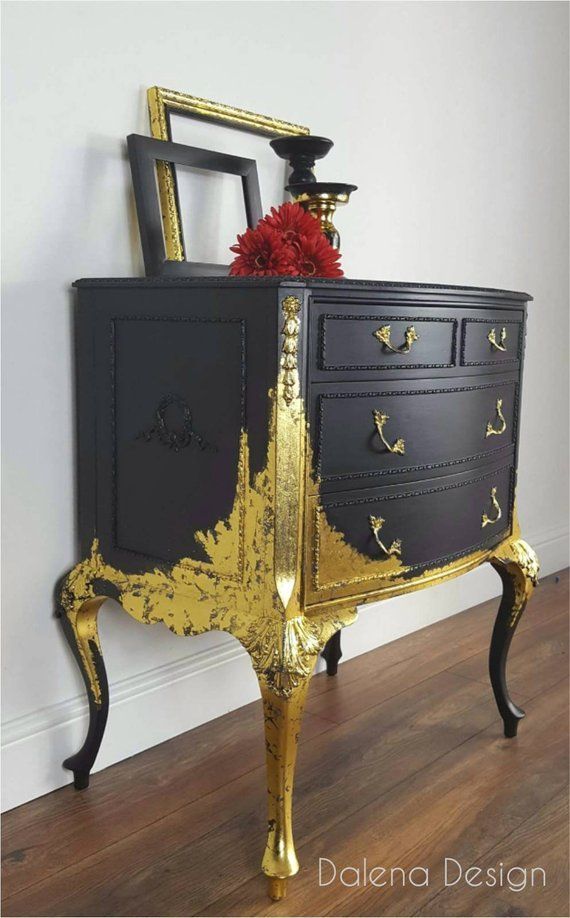 Black and Gold Chest of Drawers Gold Leaf Chest of Drawer - Living Room