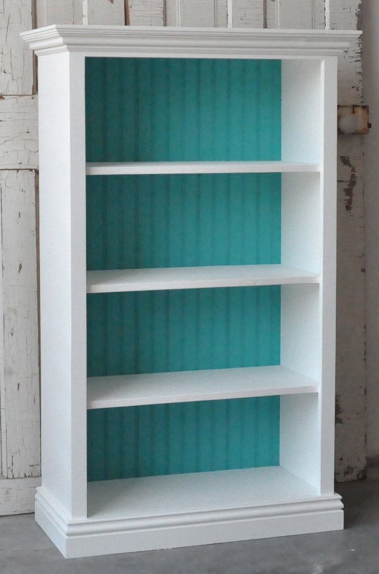 Bookcase in Distressed White and Teal