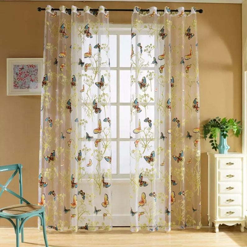 Butterfly Curtain Panel Roman Window Valance Home Kitchen Curtains String Fabric For Yarn Rustic Curtain Yarn