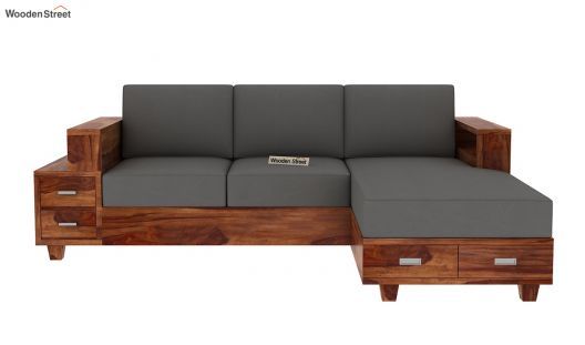 Buy Solace L-Shaped Wooden Sofa (Walnut Finish) Online in India - Wooden Street