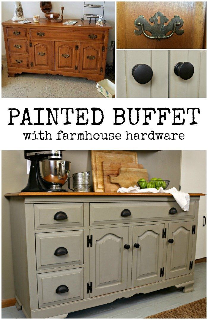 CHALK PAINTED BUFFET WITH FARMHOUSE HARDWARE Furniture Makeovers Mad in Crafts
