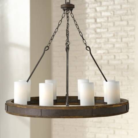 Cabot 38″ Wide Rustic Iron Ring Wagon Wheel Chandelier – #6K340 | Lamps Plus