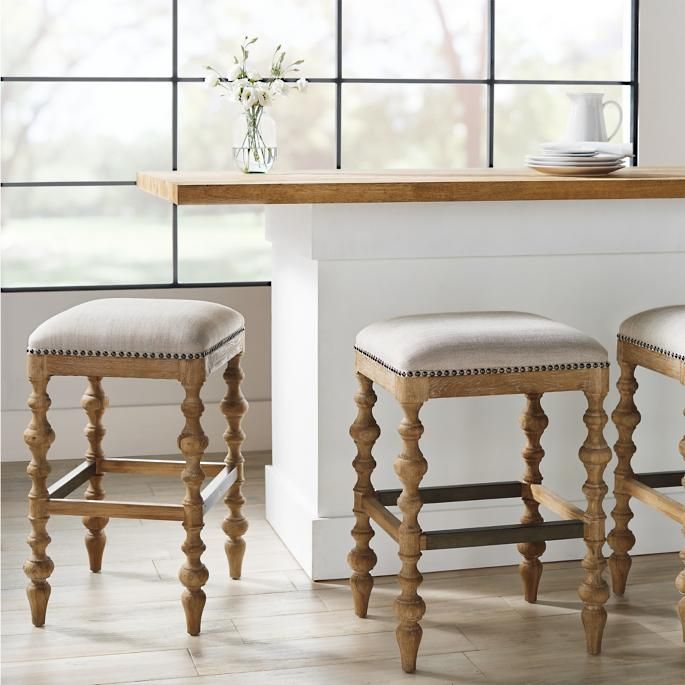 Campbell Carved Backless Bar & Counter Stools | Frontgate