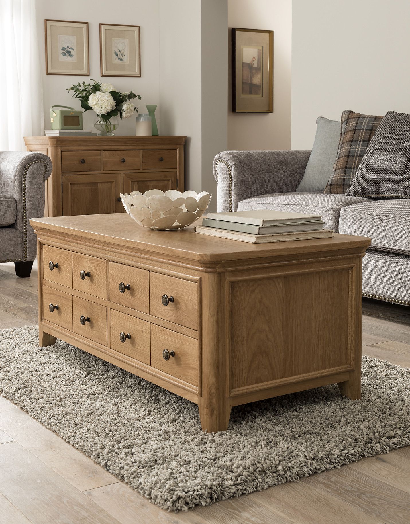Carmen Solid Oak Coffee Table with drawers