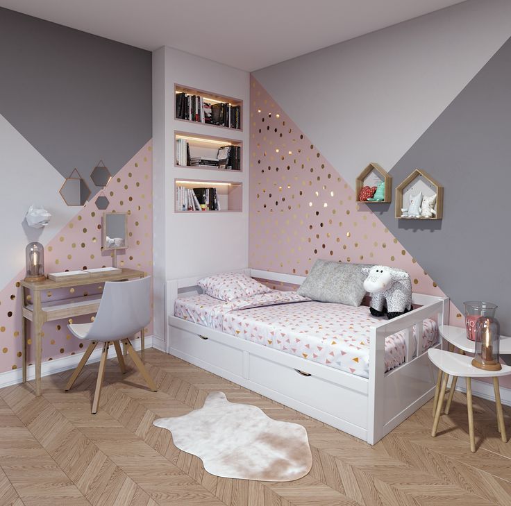 Chambre d’enfant contemporaine rose blanche beige bois: inspiration style Contemporain – worldefashion.com/decoration