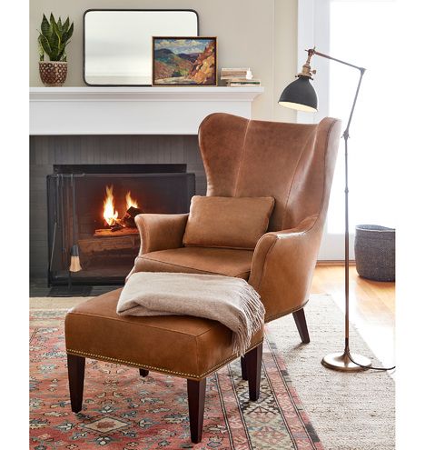 Clinton Modern Wingback Leather Chair with Nailheads