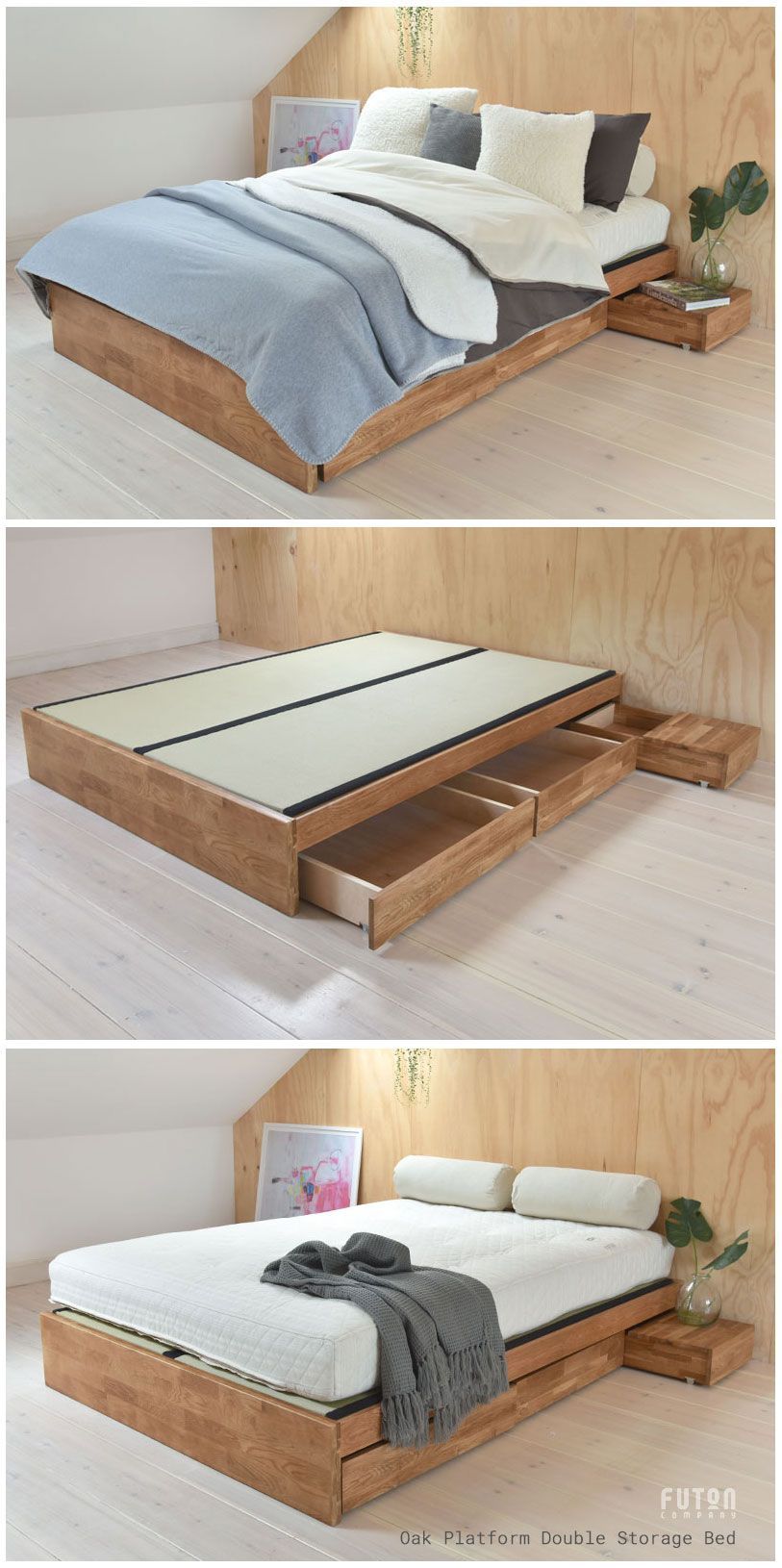 Contemporary Platform Double Bed Solid Oak | Futon Company