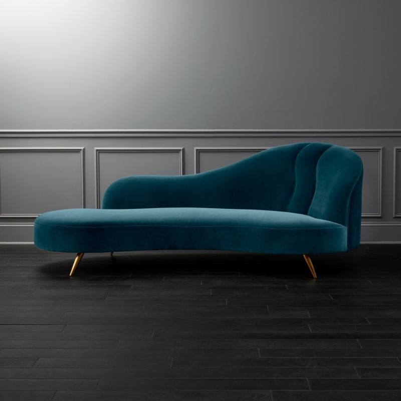 Copine Peacock Velvet Curved Chaise Lounge + Reviews | CB2