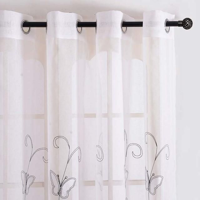 Cotton Linen White Ready Made Cheap Embroidered Sheer Butterfly Curtains for Living Room Bedroom Children Kids Room