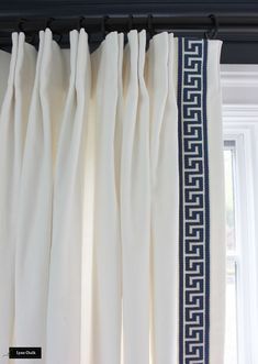 Custom Trend Linen Drapes with Fabricut Athens Key Trim (shown in Sapphire-comes in several colors)
