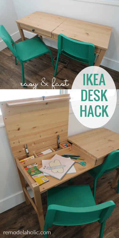 DIY IKEA Hemnes Desk Hack into Double-Duty Shared Kids Desk with Hidden Storage