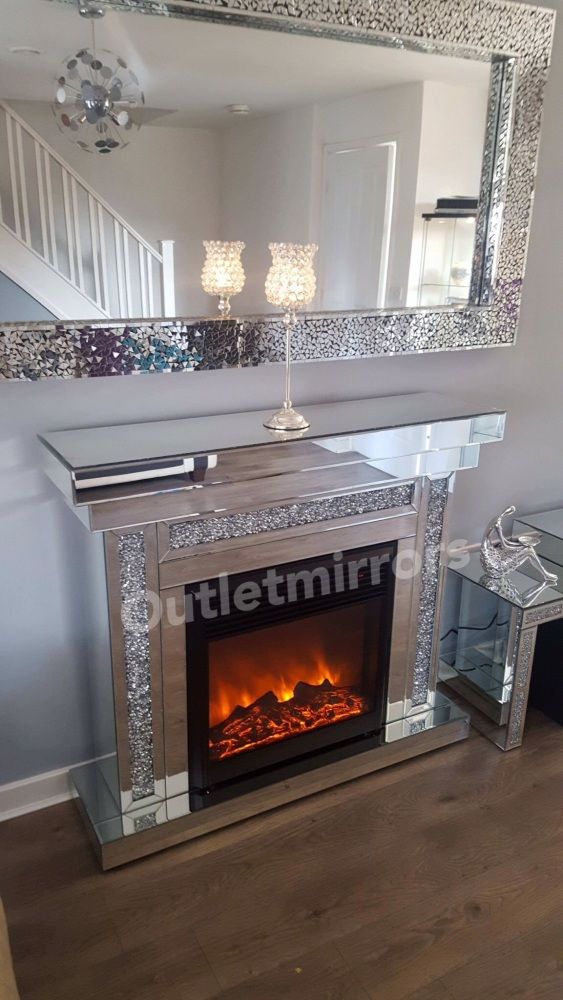 * Diamond Crush Sparkle Mirrored fire surround with electric fire
