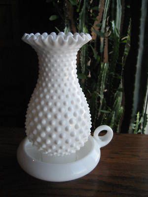 Fenton Hobnail Milk Glass Handled Hurricane Lamp -- Antique Price Guide Details Page