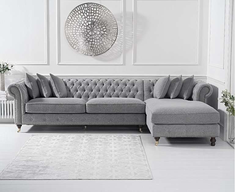 Flora Grey Linen Right Facing Chesterfield Chaise Sofa