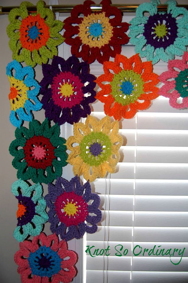 Flower Valance- Flower Curtains- Crochet Curtains- Kitchen Curtains- Colorful Curtains- Custom Curtains- Window Valance