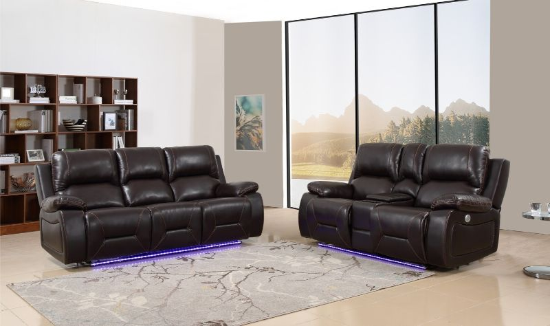 GU-9422BR-2PCPWR 2 pc Quincy brown leather aire power motion recliners and headrests sofa and love seat set
