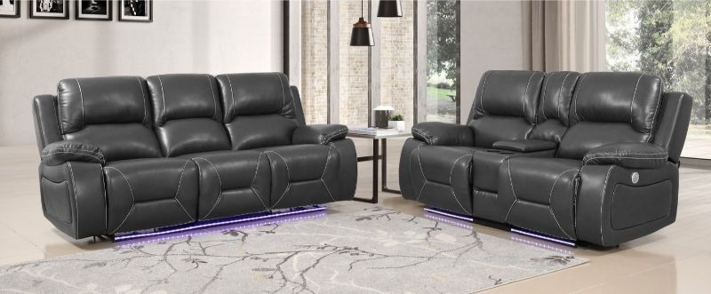 GU-9422GR-2PCPWR 2 pc Quincy gray leather aire power motion recliners and headrests sofa and love seat set