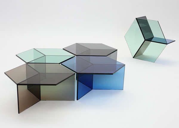 Geometrical Glass Furniture Isom tables by Sebastian Scherer