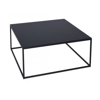 Gillmore Space Black Glass and Black Metal Contemporary Square Coffee Table