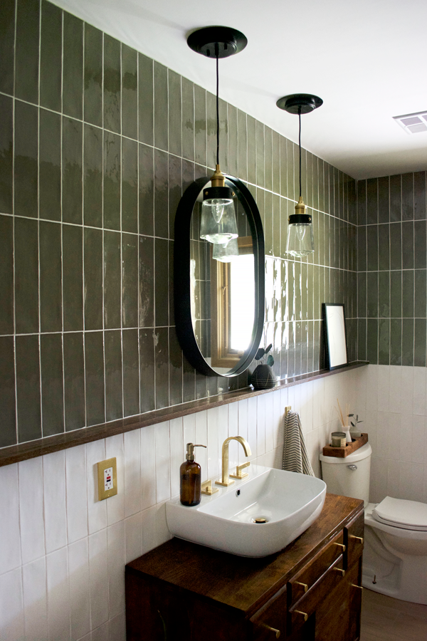 Green and White Color Block Tile Bathroom | brepurposed