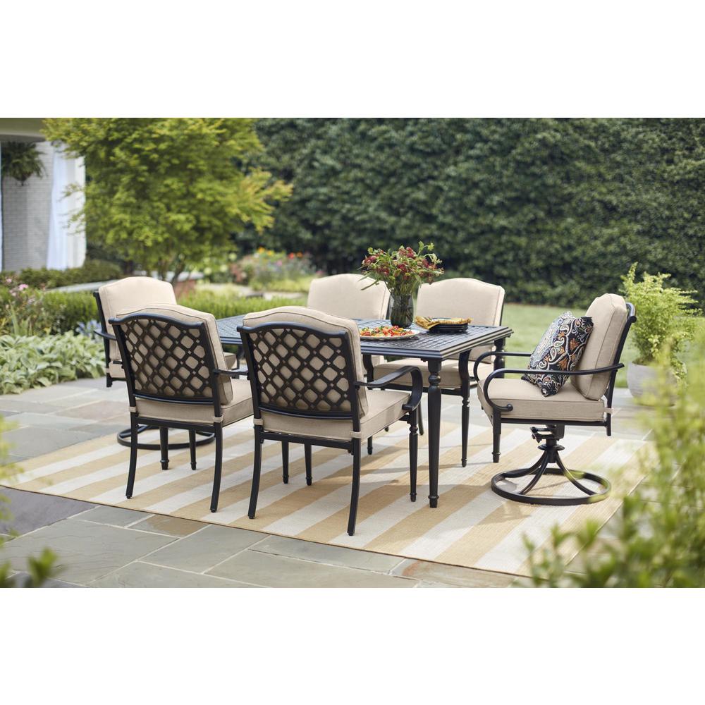 Hampton Bay Laurel Oaks 7-Piece Brown Steel Outdoor Patio Dining Set with Standard Putty Tan Cushions-525.0200.000 – The Home Depot