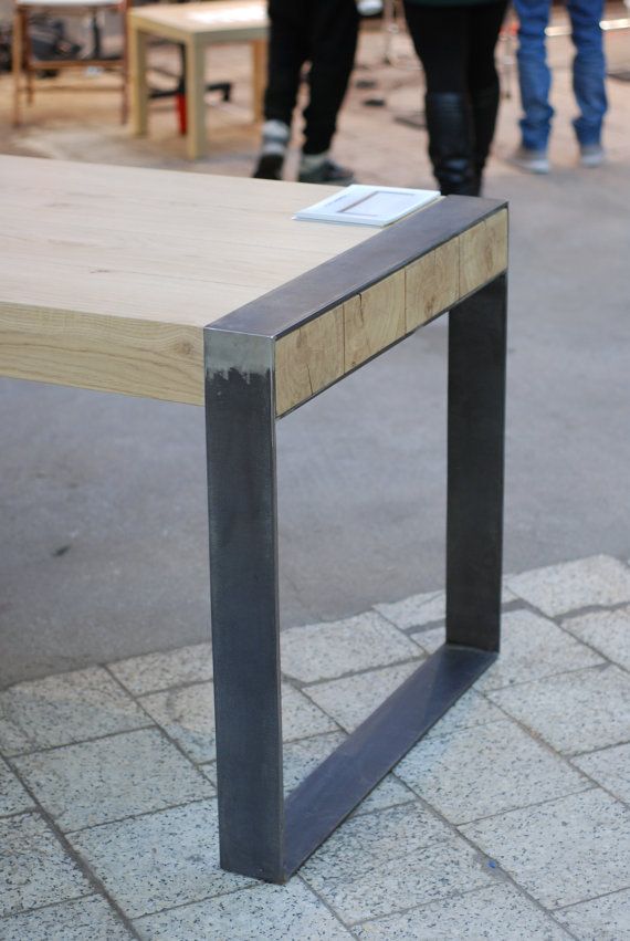 Handmade dining table. Contemporary minimalistic design. Steel and timber.