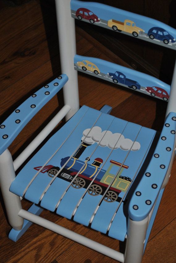 Handpainted Rocking Chair-Kids Rocking Chairs-Rocking Chair-Nursery Furniture-Baby Shower-Toddler Gift-Transportation-Trains-Cars-Toddler