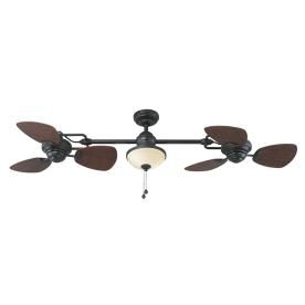 Harbor Breeze Twin breeze II 74-in Oil-Rubbed Bronze Indoor/Outdoor Ceiling Fan with Light Kit (6-Blade) at Lowes.com