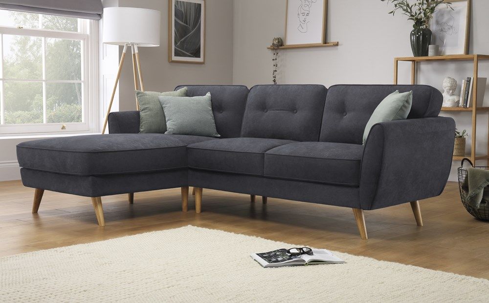 Harlow Slate Grey Plush Fabric L Shape Corner Sofa LHF | Furniture Choice