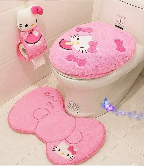Hello kitty bathroom set toilet set cover mat holder closes tool lid cover