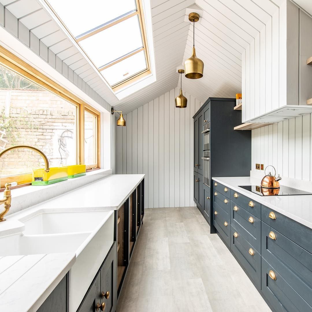 Herringbone Kitchens on Instagram: “Galley kitchens are still some of my favourite designs, you can fit a whole lot of kitchen in a smaller space. The important thing when…”
